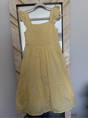 Yellow Smocked Midi Dress with Ruffle Straps by LOFT
